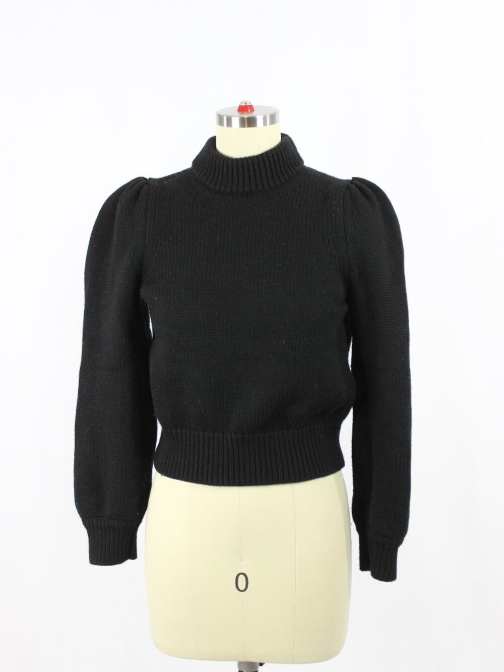Aritzia WILFRED Olivetta Black 100% Merino Wool Knit Puff Sleeve Sweater, Size S